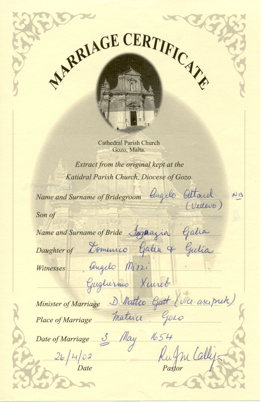Certificat de Mariage à Malte Certificat de Mariage à Malte